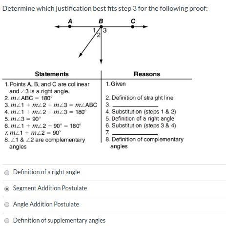 Determine which justification best fits step 3 for the following proof A. Definition-example-1