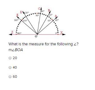 What is the measure for the following ∠? m∠BOA 20 40 60-example-1