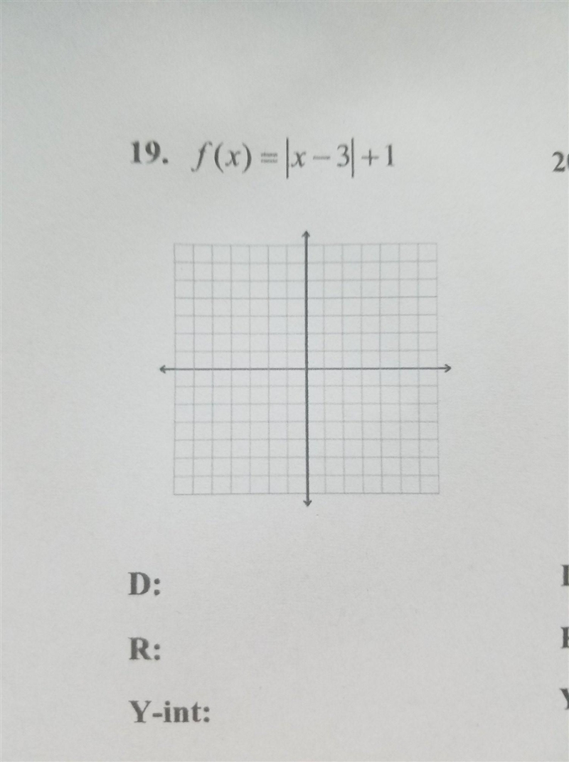 Graph each absolute value function. State the domain, range, and y-intercept.-example-1