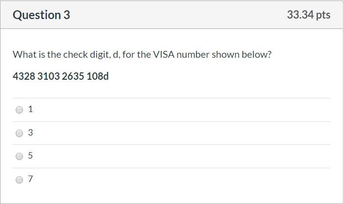 Correct answers only please! What is the check digit, d, for the VISA number shown-example-1