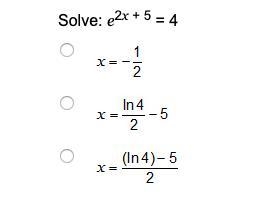 Solve: e^2x + 5 = 4 help pls-example-1