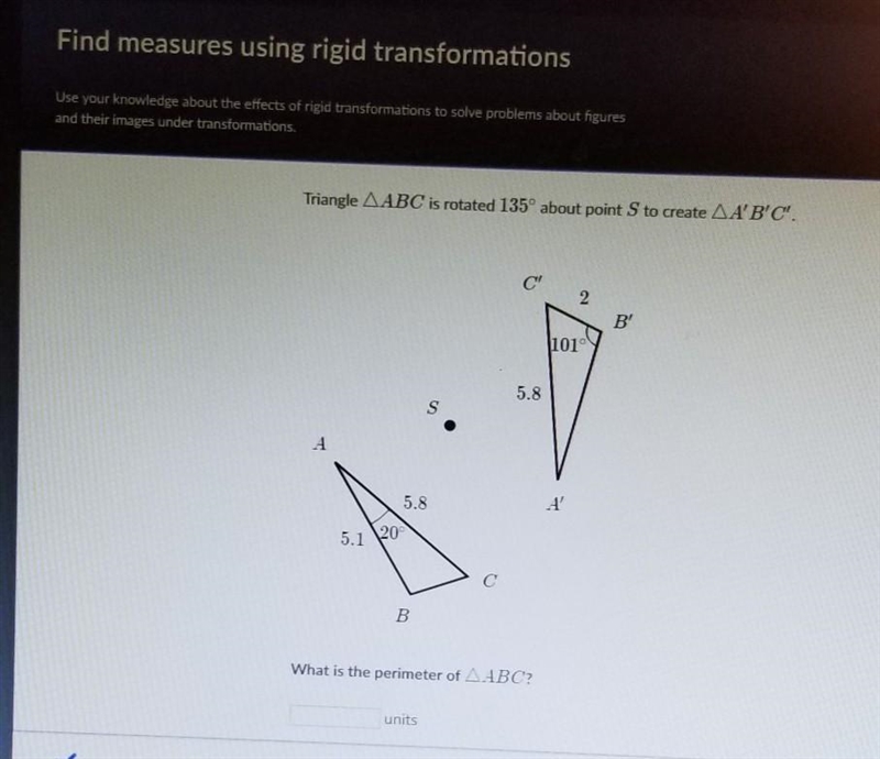 Find measures using rigid transformations. NEED HELP!!​-example-1