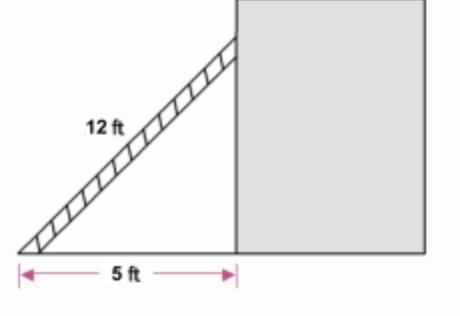 A painter leans a 12 ft ladder against a building. The base of the ladder is 5 ft-example-1