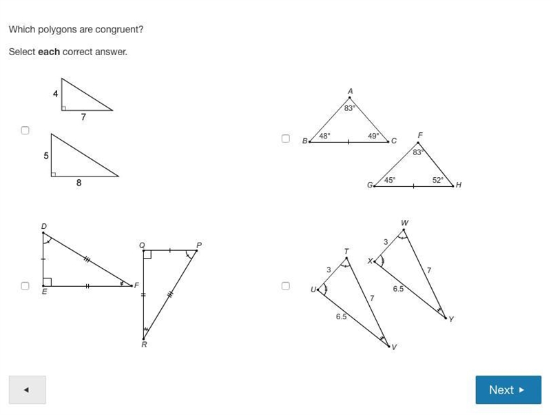 Which polygons are congruent? Select each correct answer.-example-1