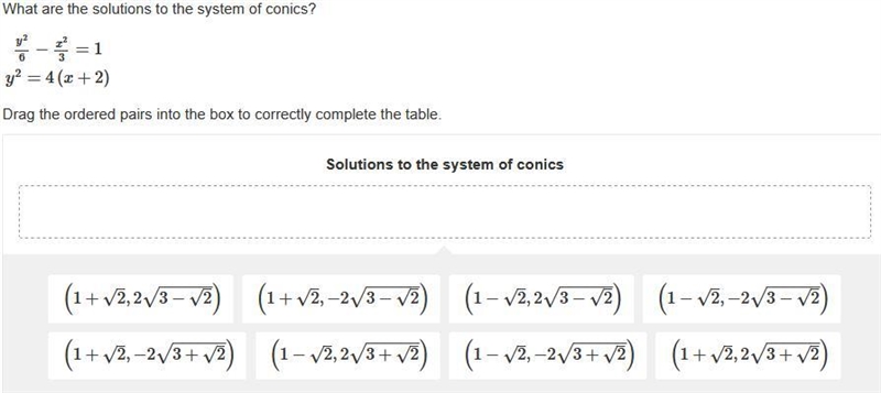 Please help asap! Trig: What are the solutions to the system of conics? (there are-example-1