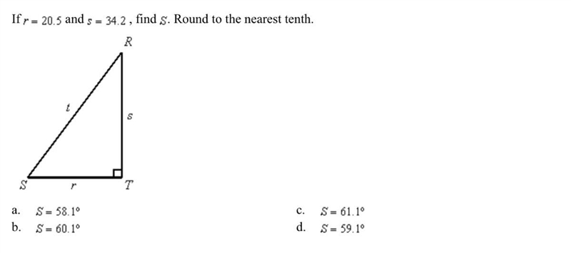 If r=20.5 and s=34.2 find S Round to the nearest tenth-example-1