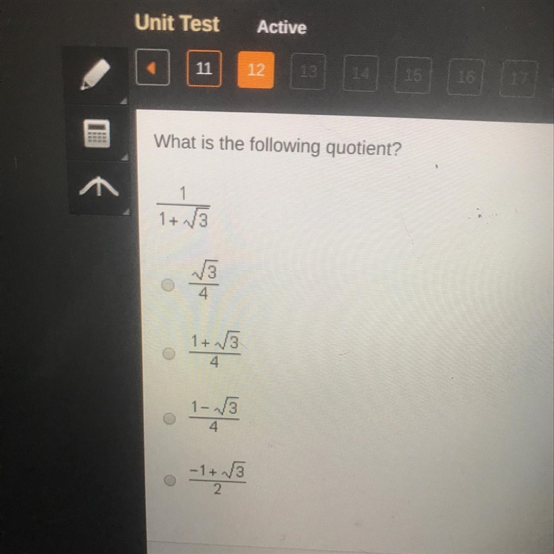 What is the following quotient? 1 divided by 1+ square root 3-example-1