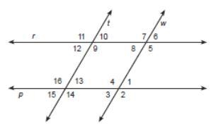 Shown are lines p , r , t , and w. Suppose angles 8 and 10 are congruent. Given this-example-1