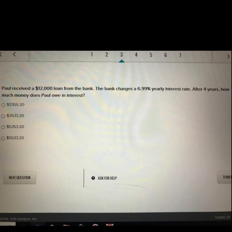 Paul received a $12,000 loan from the bank the bank charges 6. 99% Do you eat interest-example-1