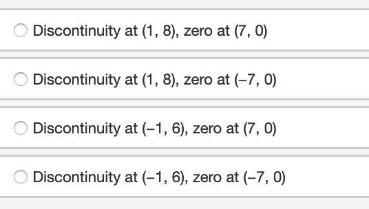 What are the discontinuity and zero of the function f(x) = quantity x squared plus-example-1