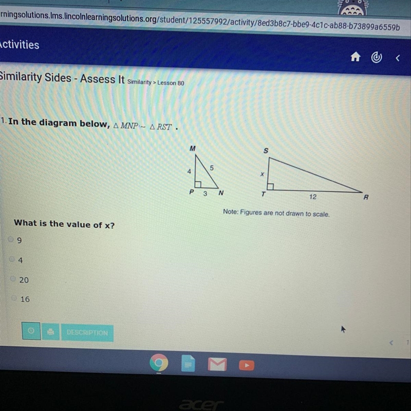 What is the value of x? A. 9 B. 4 C. 20 D. 16-example-1