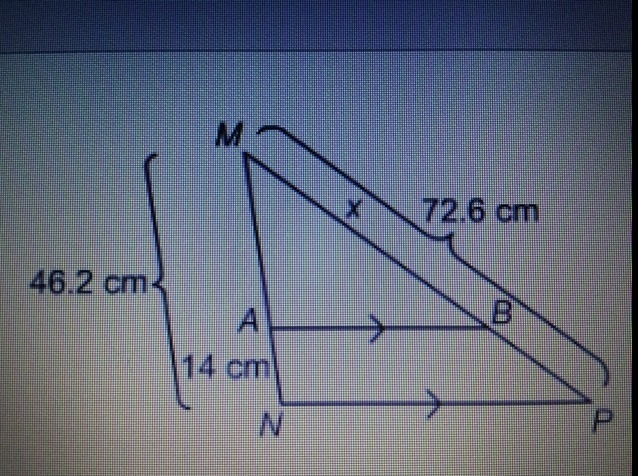 What is the value of x? Enter your answer, as a decimal, in the box. ___ cm-example-1