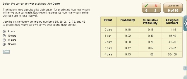 The table shows a probability distribution for predicting how many cars will arrive-example-1