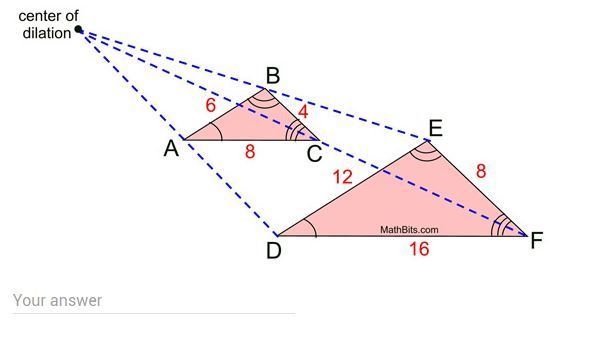 What is the scale factor of the dilation of triangle ABC to triangle DEF?-example-1