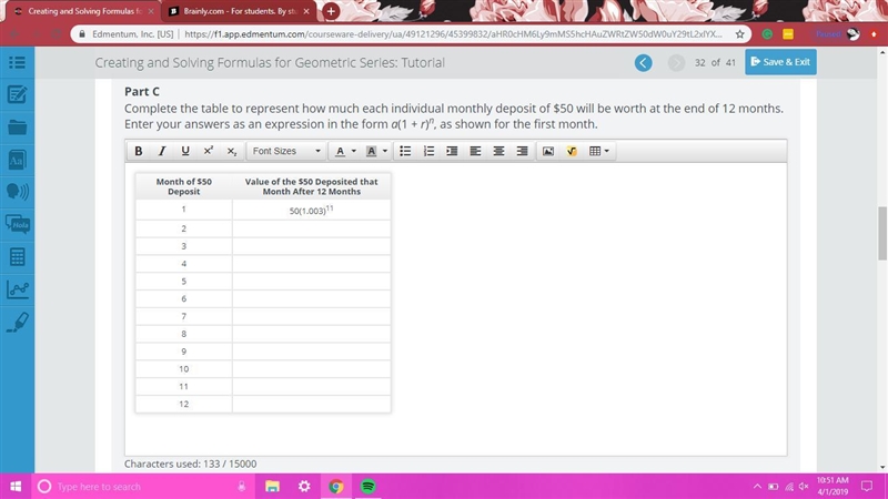 Complete the table to represent how much each individual monthly deposit of $50 will-example-1