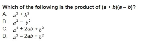 Which of the following is the product of (a + b)(a – b)?-example-1