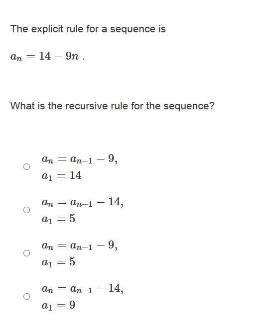 PLEASE HELP ASAP!!! CORRECT ANSWER ONLY PLEASE!!! The explicit rule for a sequence-example-1