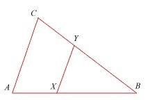 Please help! Find the ratio of the area of triangle XBY to the area of triangle ABC-example-1