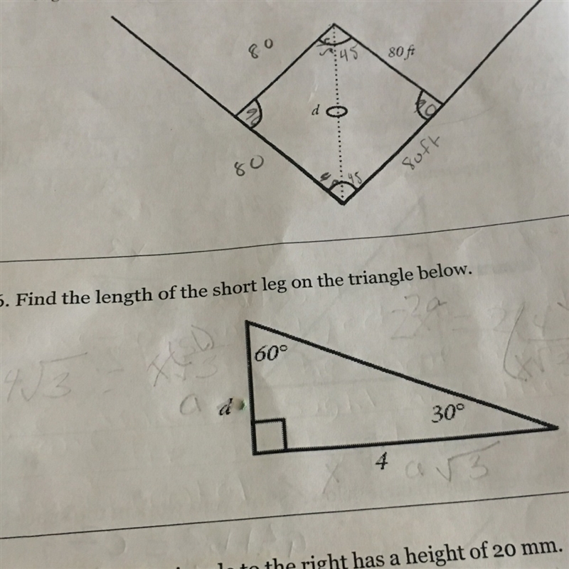 Find the length of the short leg on the triangle below?-example-1