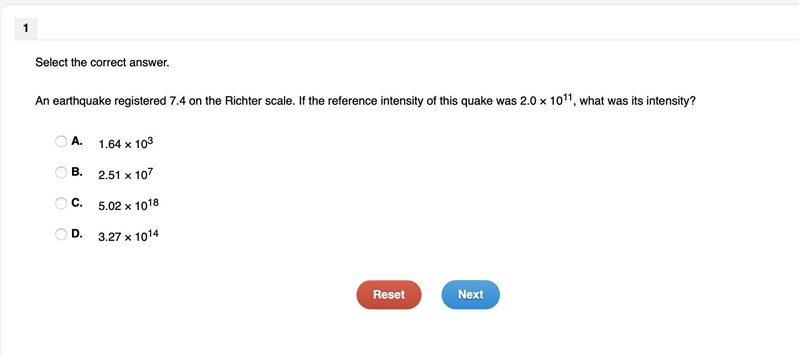 MAJOR HELPPPP!!!! An earthquake registered 7.4 on the Richter scale. If the reference-example-1