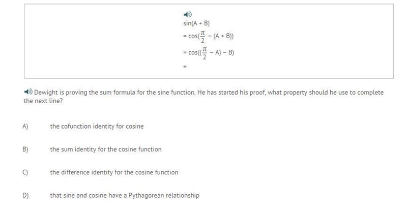 Dewight is proving the sum formula for the sine function. He has started his proof-example-1