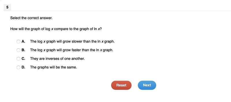 WORTH 10 POINTS!!! NEED HELP ASAP How will the graph of log x compare to the graph-example-1