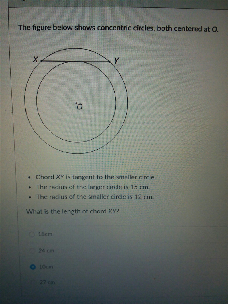 What is the length of chord XY-example-1