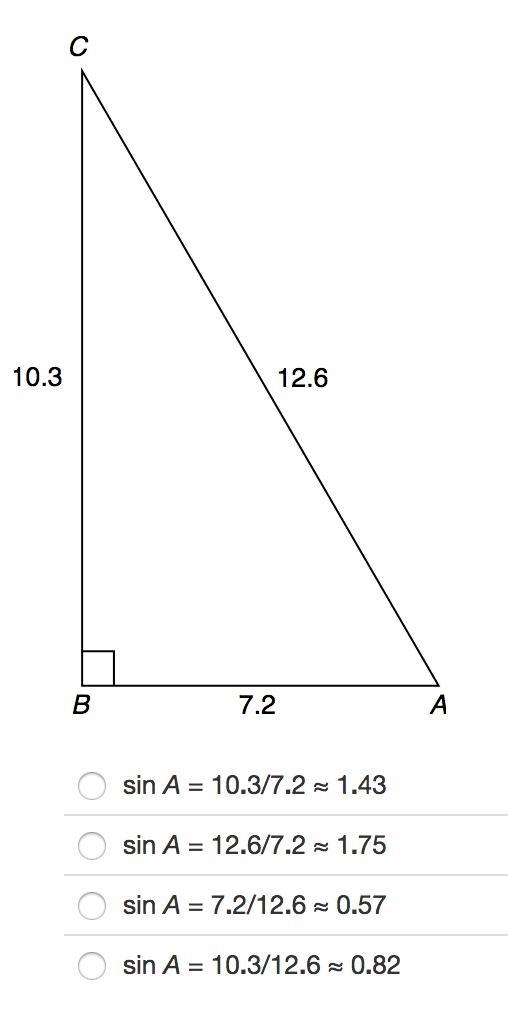 Identify sin A as a fraction and as a decimal rounded to the nearest hundredth. HELP-example-1