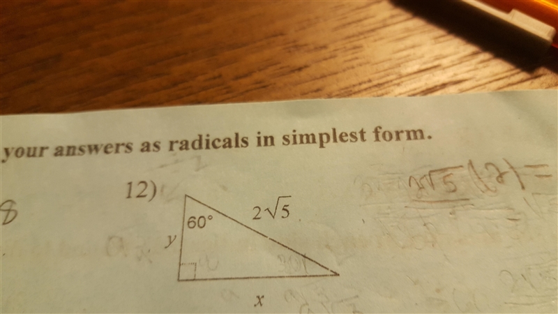 Trigonometry special right triangles. 30 60 90 triangle. answers need to be in radical-example-1