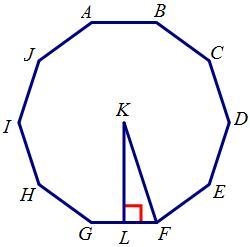 Identify the apothem of the regular decagon. A.FG B.FK C.FL D.KL-example-1