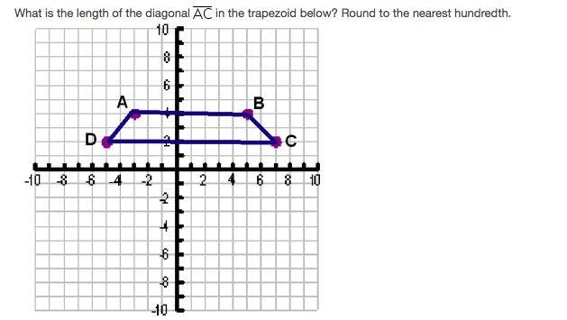 What is the length of the diagonal in the trapezoid below? Round to the nearest hundredth-example-1