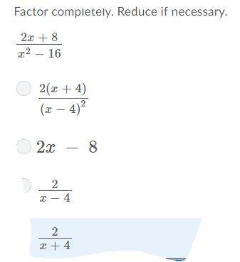 Factor completely.Reduce if necessary. 2x+8/x^2-16-example-1