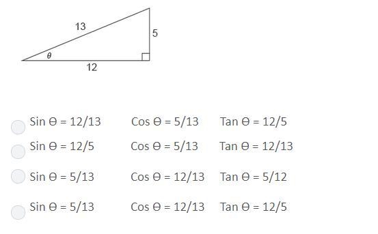 State the trigonometric ratios for the triangle below:-example-1