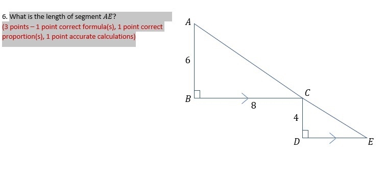 What is the length of segment AE? (3 points – 1 point correct formula(s), 1 point-example-1