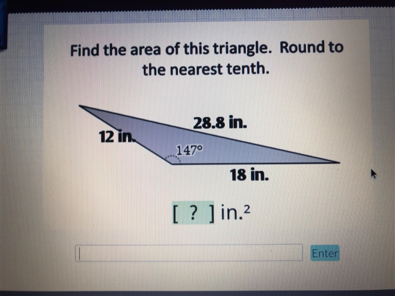 NEED HELP WITH MATH QUESTION ITS ABOUT FINDING AREA OF A TRIANGLE !! I WOULD BE REALLY-example-1