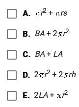 Which of the following formulas would find the surface area of a right cone where-example-1