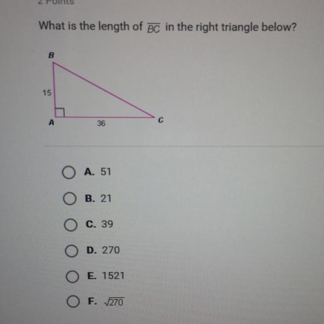 PLEASE PLEASE HELP. What is the length of BC in the right triangle below?-example-1