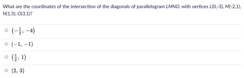 What are the coordinates of the intersection of the diagonals of parallelogram LMNO-example-1