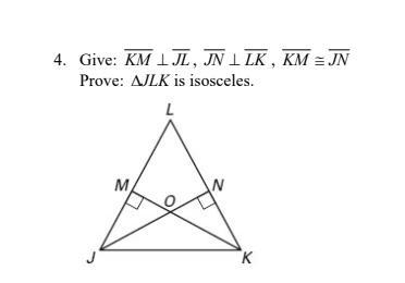 I managed to prove JMK and KNJ to be congruent. How do I find that JLK is isoceles-example-1