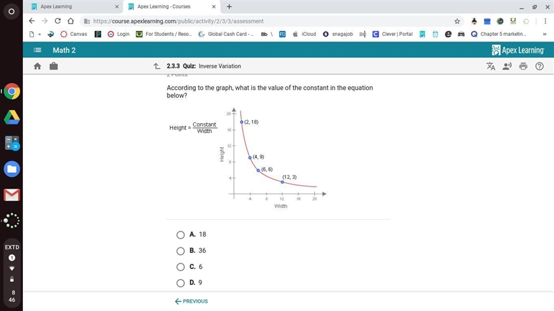 According to the graph, what is the value of the constant in the equation below? apex-example-1