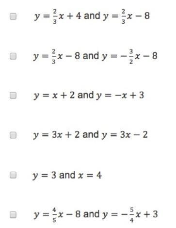 Which of the following pairs of lines are perpendicular? Select all that apply.​-example-1