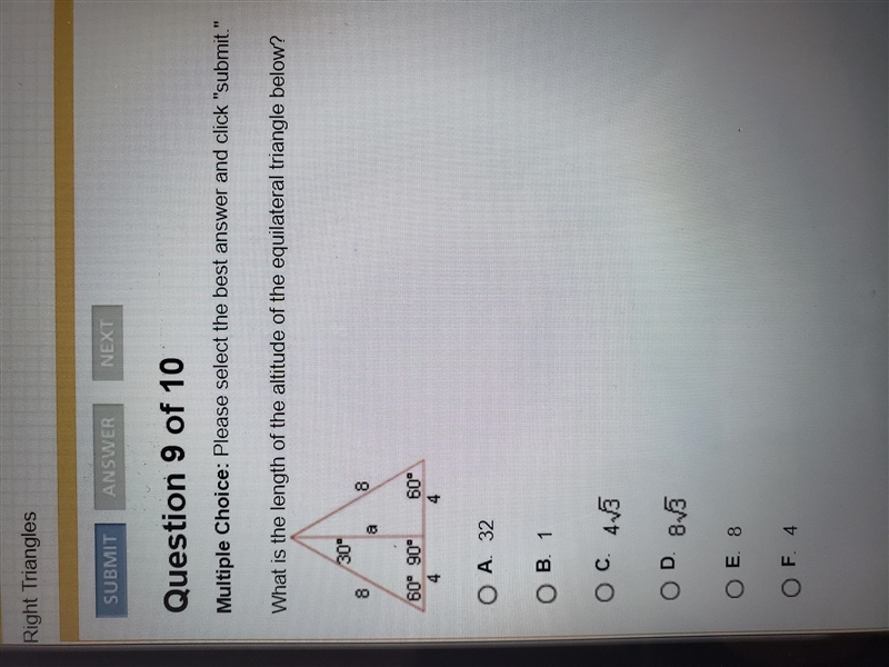 What is the length of the altitude of the equilateral triangle below? Thank you! &lt-example-1