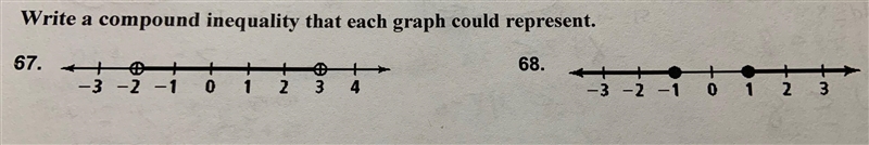 Write a compound inequality that each graph could represent for the following questions-example-1