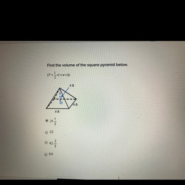 Find the volume of the square pyramid below-example-1