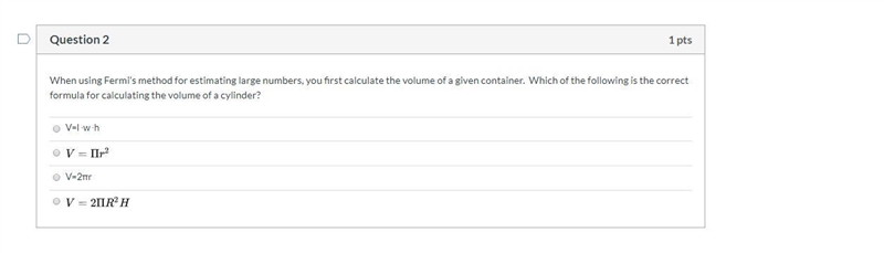 When using Fermi’s method for estimating large numbers, you first calculate the volume-example-1