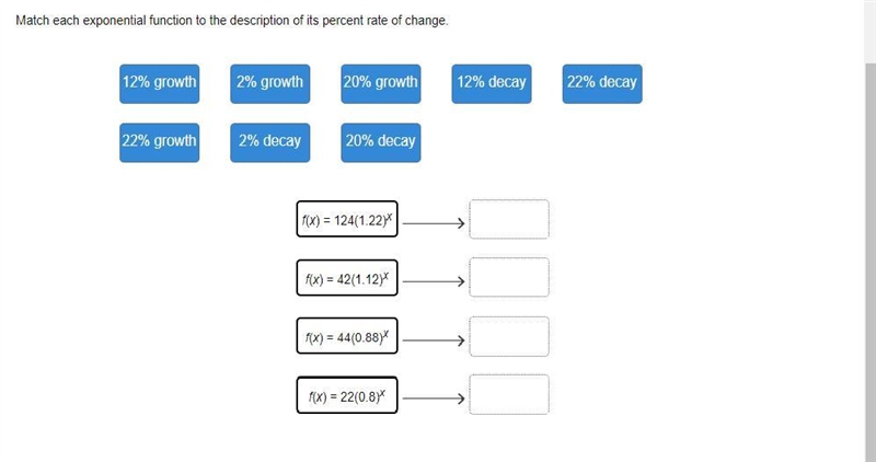 Match each exponential function to the description of its percent rate of change.-example-1