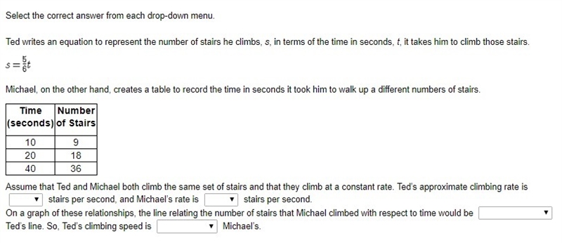 Select the correct answer from each drop-down menu. Ted writes an equation to represent-example-1