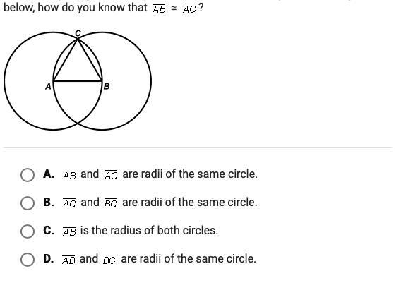 In the straightedge and compass construction of the equilateral triangle below, how-example-1