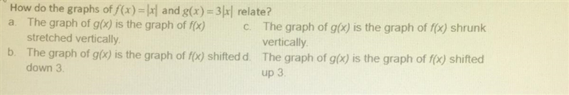 How do the graphs of f(x)= |x| and g(x)= 3|x| relate?-example-1