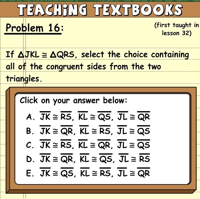 Select the choice containing all of the congruent sides from the two triangles.-example-1